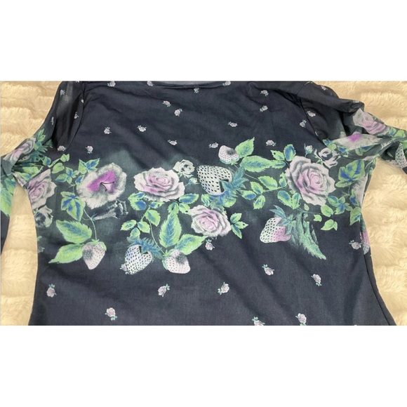 Free People Women’s Home Grown Size S Mesh Cardi/Top Blue Floral & Fruit NWT - Picture 8 of 11